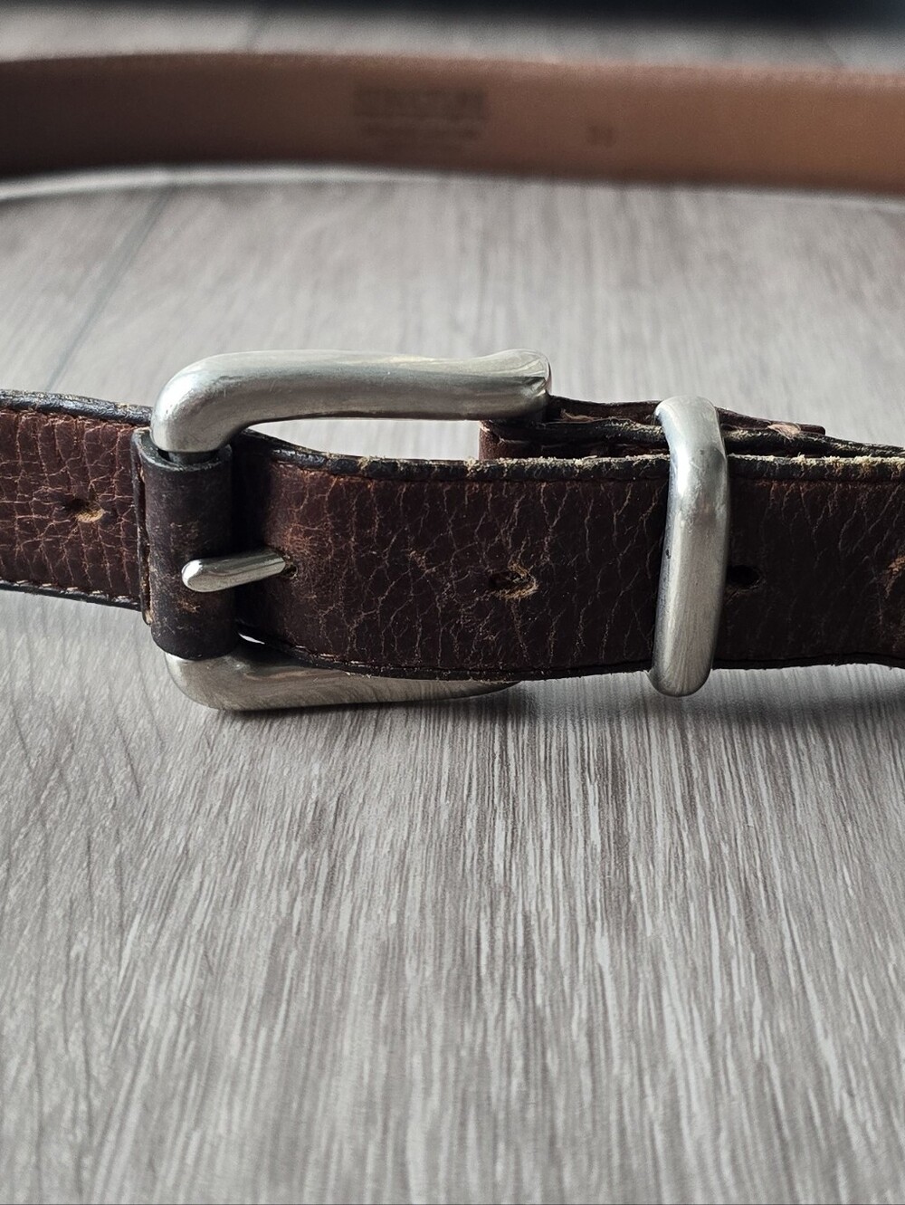 Structure Genuine Leather Belt Brown Pebbled Size 36 Made in USA Silver Buckle